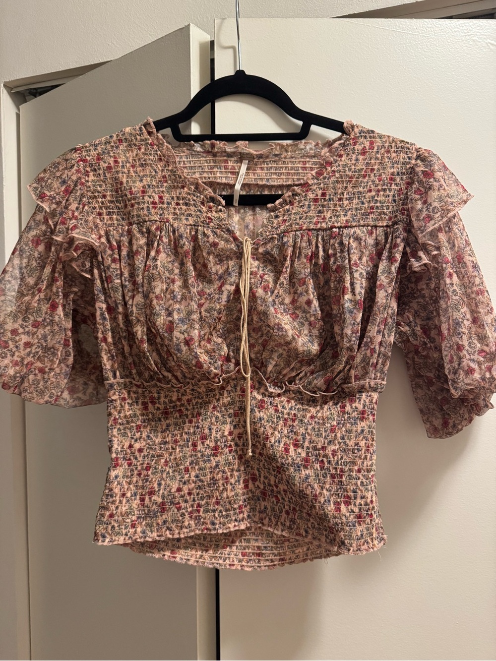 Free People Smocked Floral Peasant Top